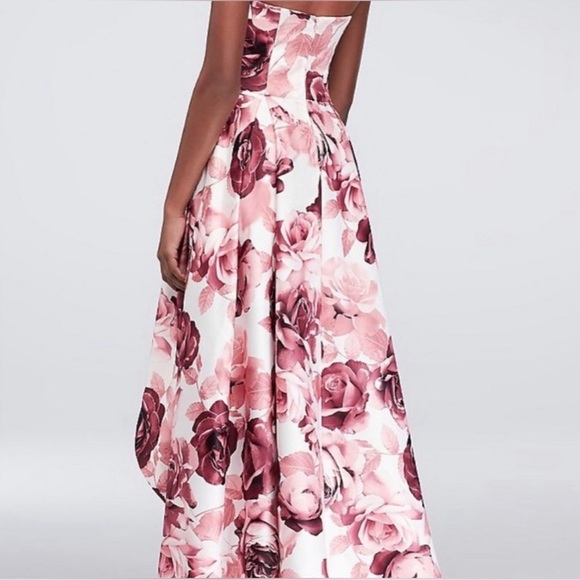 Speechless NWT Floral Strapless‎ Gown Juniors 0 Pink White High-Low Satin Prom - Picture 2 of 12
